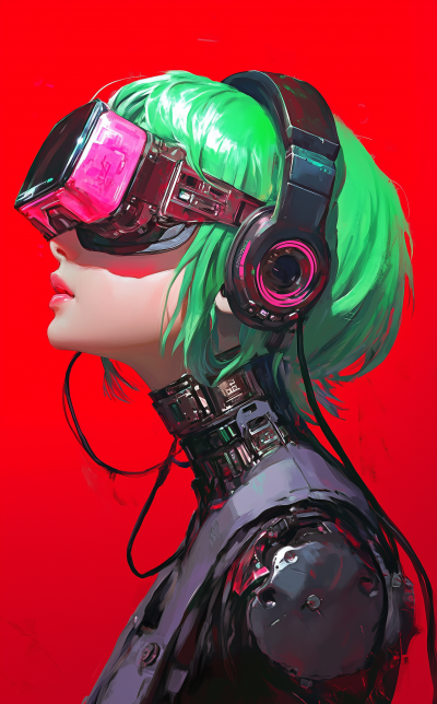 Cyberpunk E-Girl with VR Goggles