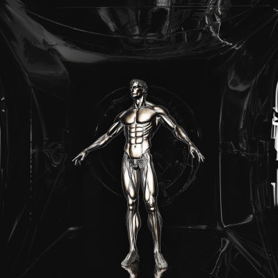 Leonardo Da Vinci Human Diagram in Chrome 3D Effect
