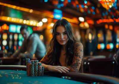 Professional Female Poker Player at Casino Table