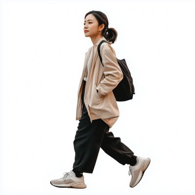 Chinese Woman Walking in Urban Environment