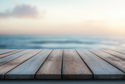 Wooden Table with Sea Background