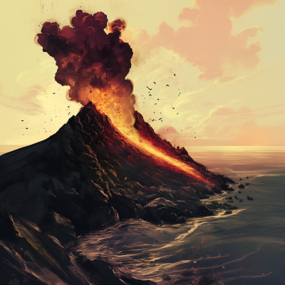 Surreal Vector Art of Erupting Volcanic Island