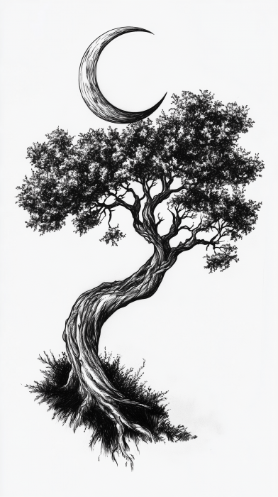 Moonlit Tree Tattoo Sketch