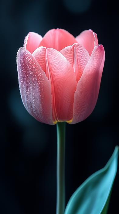 Pink Tulip on Black Background