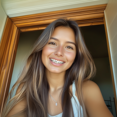 Smiling girl with dental brackets