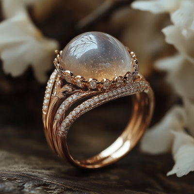 Moonstone Ring with Diamonds