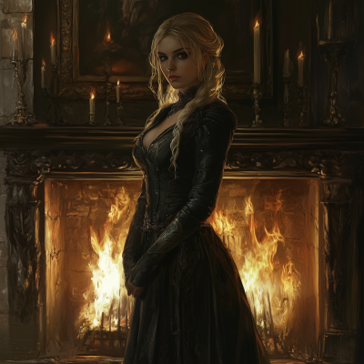 Medieval Noble Woman by Fireplace