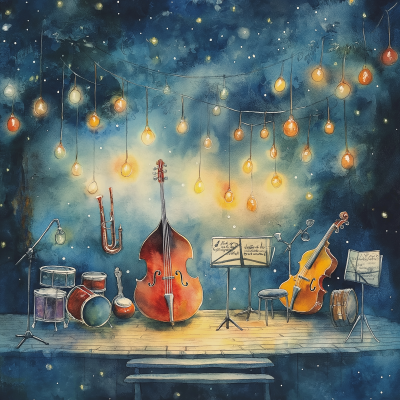 Small Music Stage Watercolor Painting