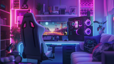 Gaming setup with neon lights