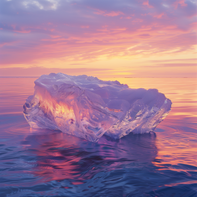 Tranquil Sunset Ocean View with Ice Formation