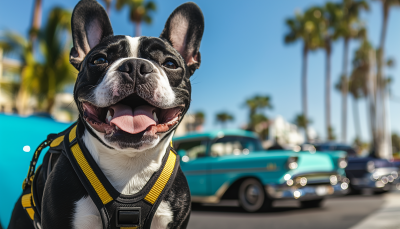 Happy Frenchie Bulldog in Vintage Car Show