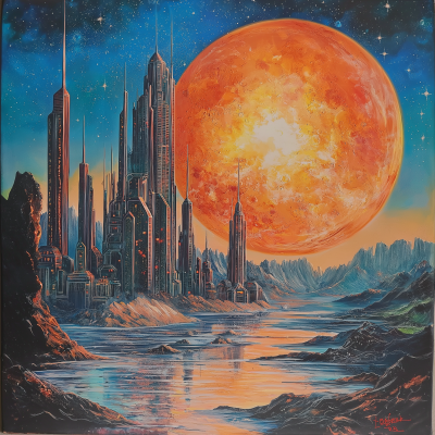 Vintage 1980s Retro Sci-Fi Painting