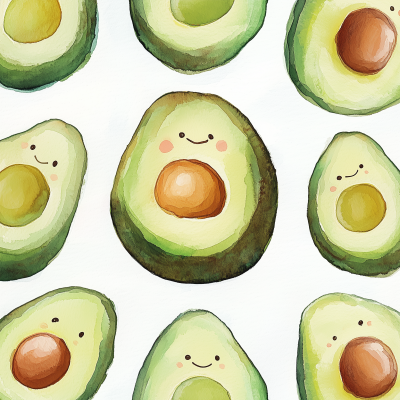 Joyful Watercolor Avocados