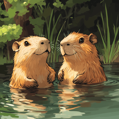 Capybaras in the Water