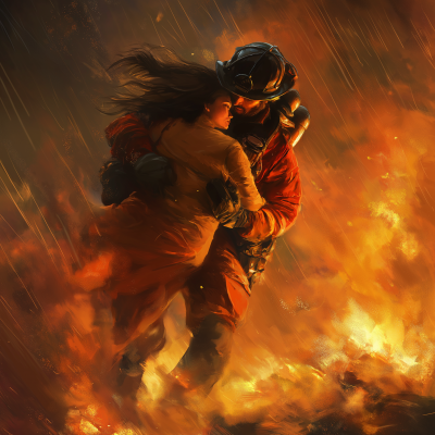 Firefighter Saving Woman from Fire