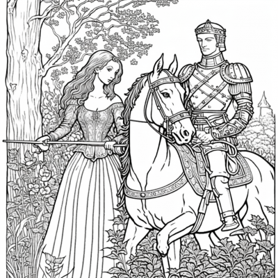 Medieval Knights and Princess Coloring Pages