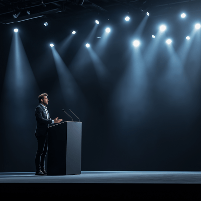 Business person speaking at a podium on stage