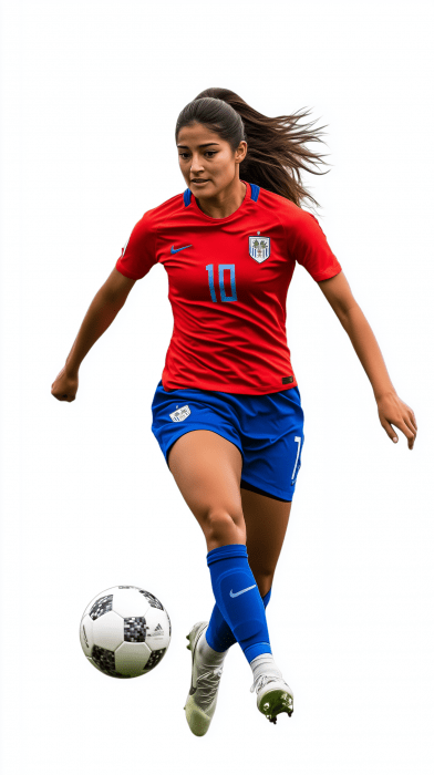 Female Soccer Player in Red and Blue