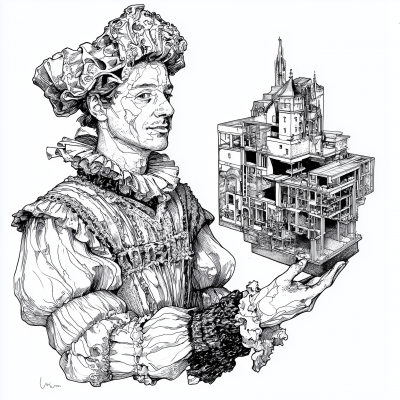 Elizabethan Man Holding Building Model