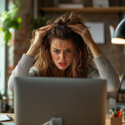 Frustrated Woman at Computer