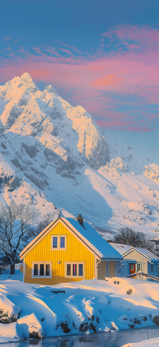 Yellow Houses in Snow