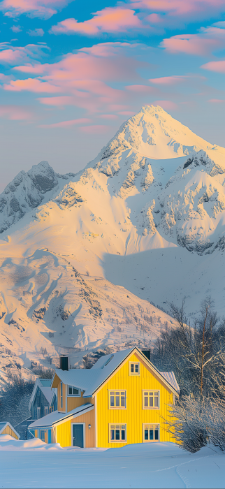 Yellow Houses in Snow