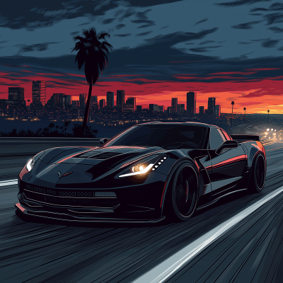 Animated Illustration of a Black 2016 C7 Corvette on a Highway