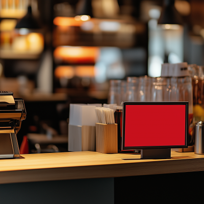 Restaurant Counter with Blank Red Sign