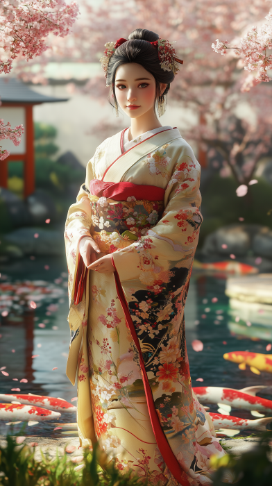 Japanese Princess in Traditional Garden
