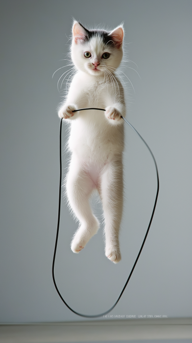 Energetic Kitten Jumping Rope