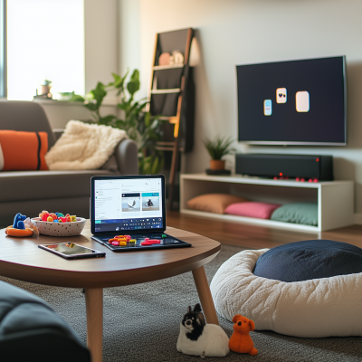 Modern Living Room with Digital Products