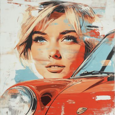 Pop Art Poster with 1963 Porsche 911 and Beautiful Woman