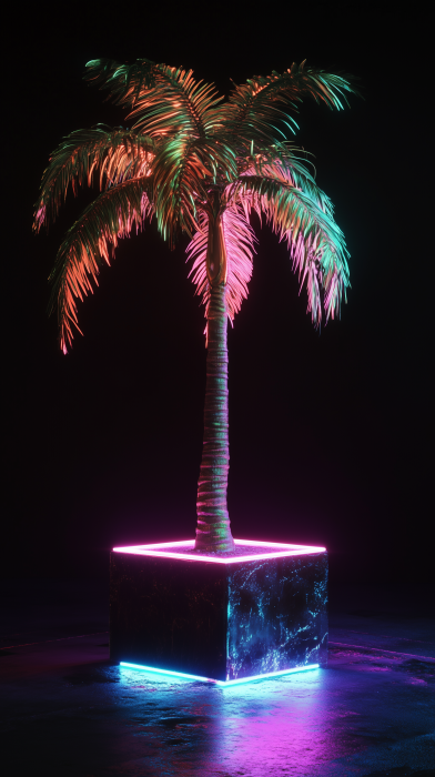 Neon Palm Tree in Cyberpunk Cube