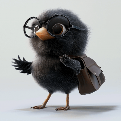 Cute Baby Black Bird with Round Glasses