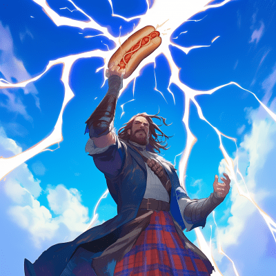 Highlander with Hot Dog and Lightning