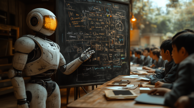 Futuristic Robot Teacher in Traditional Classroom