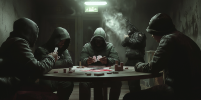 Hoodlums Playing Cards in a Trap House