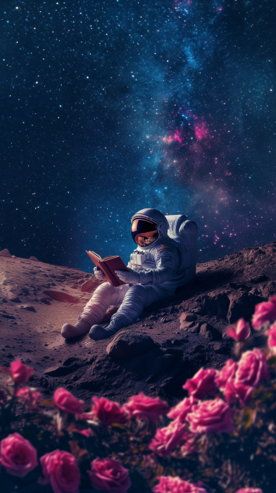 Astronaut reading a book on Mars