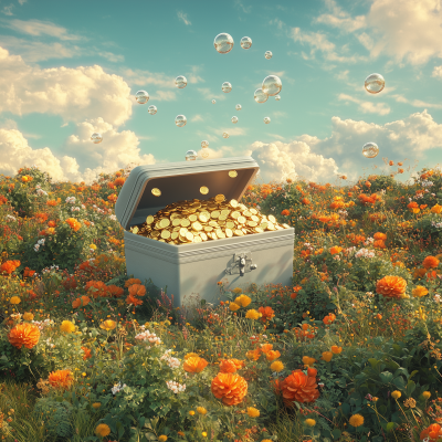 Enchanting Treasure Chest in Surreal Landscape