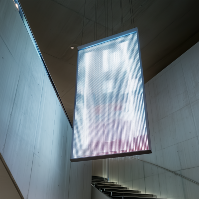 Interactive Flip Dot Screen on Staircase