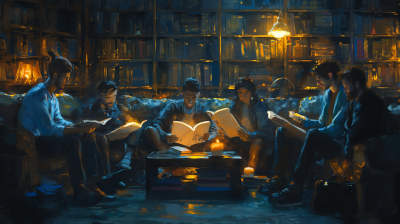Gouache Sketch of People Reading Books