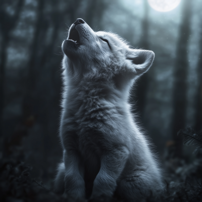 Baby Wolf Howling at the Moon