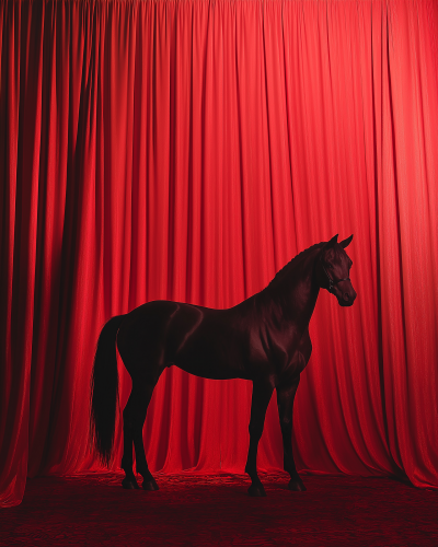 Sad Horse in Photo Studio