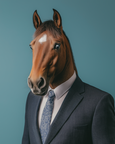 Sad Horse in Classic Suit Portrait