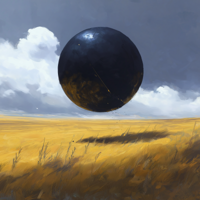 Black Sphere Over Golden Prairie