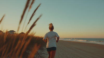 Relaxed and Happy Woman Running on Vacation