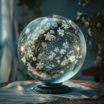 Mystical Crystal Ball with White Flower Wreath