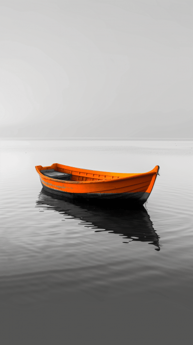 Minimalist Boat in Dark Orange Tones