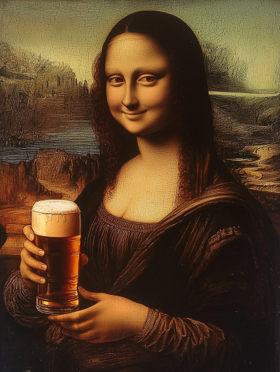 Happy Mona Lisa with Beer