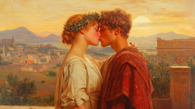 Passionate Roman Couple in Toga